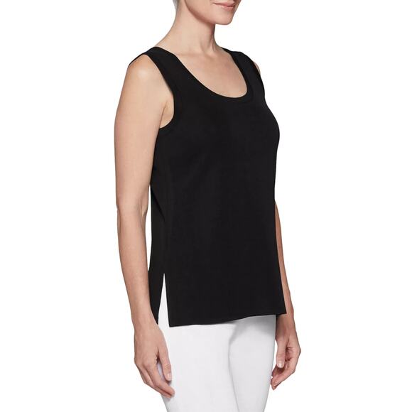 Exclusively Misook Tank Top Blouse Shirt Sleeveless Scoop Neck Black Knit L - Picture 1 of 5